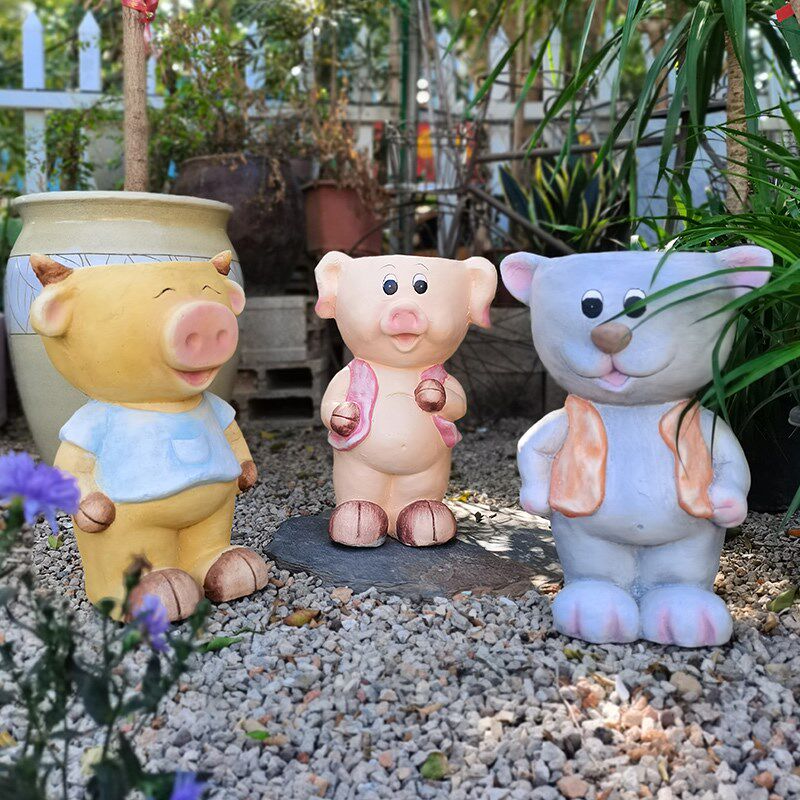 创意卡通动物摆件院子造景户外花园装饰品可爱小猪花盆幼儿园布置