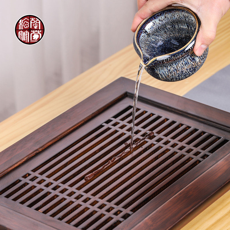 功夫茶竹茶盘中式家用小型竹制干泡茶台储水式长方形茶具托盘复古