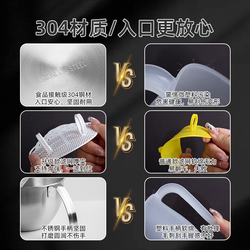 蛋液过滤量杯带刻度厨房大容量不锈钢打蛋杯带滤网沥水篮淘米神器
