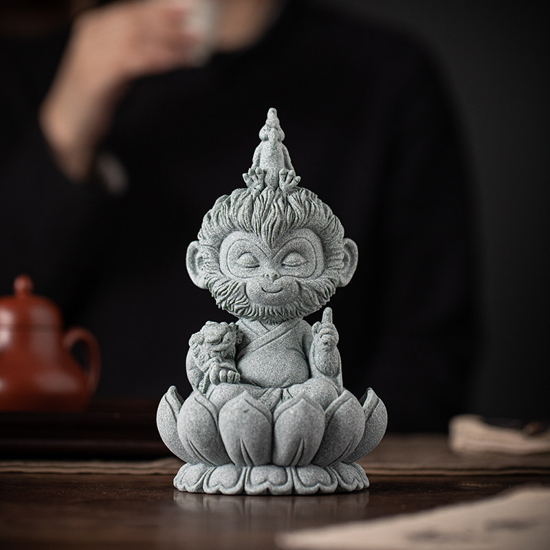 禅意斗战胜佛悟空茶宠摆件创意卧龙凤雏孙悟空大圣鱼缸造景装饰品