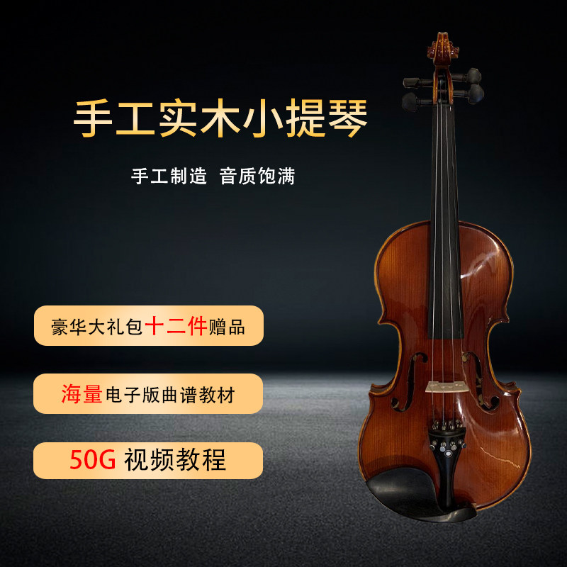 实木手工红棕色小提琴初学者练习演奏专业音色好小提琴