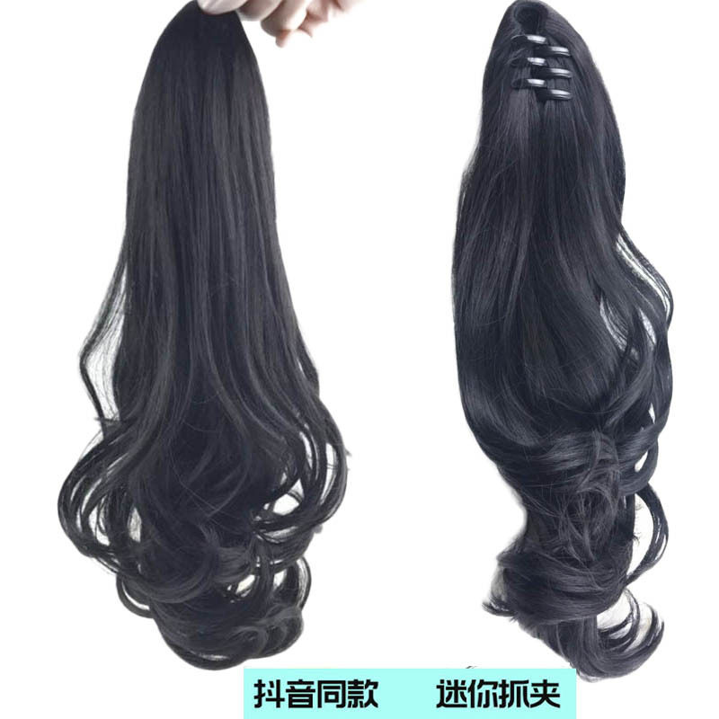 网红大波浪马尾新款虎口夹迷你抓夹梨花卷马尾辫子接发假发