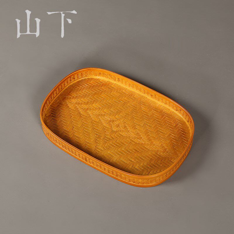 竹编托盘竹制奉茶盘椭圆形茶具收纳盘茶道送茶端茶盘子干果水果盘