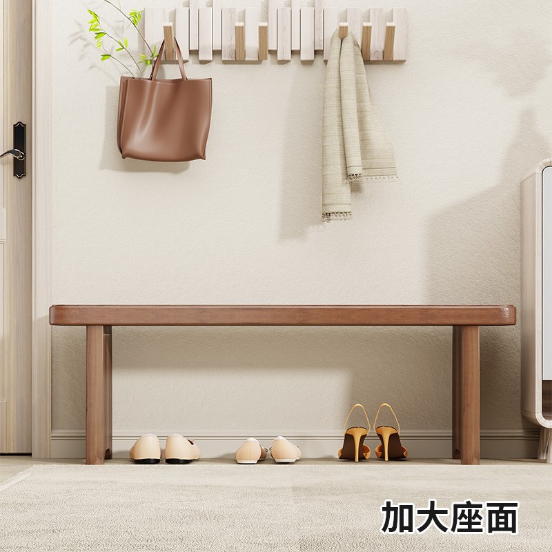 实木长条凳家用客厅餐桌长凳子卧室床尾凳胡桃色原木长板凳复古风