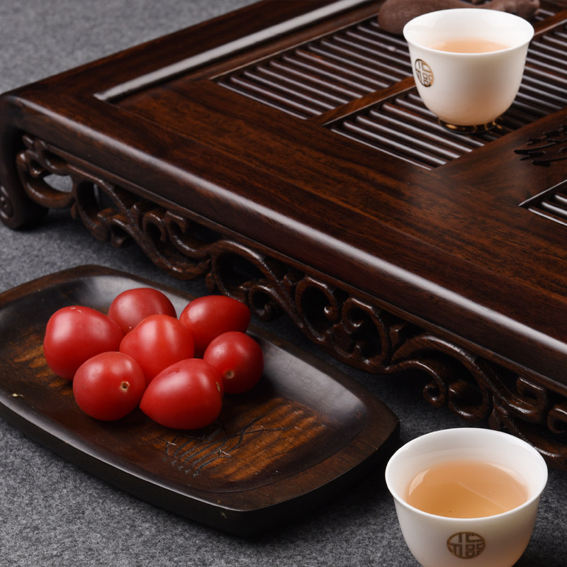 从简黑檀木茶盘抽屉式家用鸡翅实木大号茶台功夫茶具储水茶海托盘