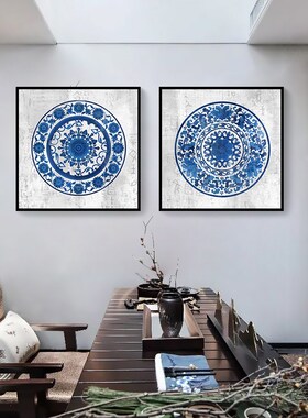 必画客厅装饰画沙发背景墙挂画书房壁画玄关装饰画新中式画青花瓷