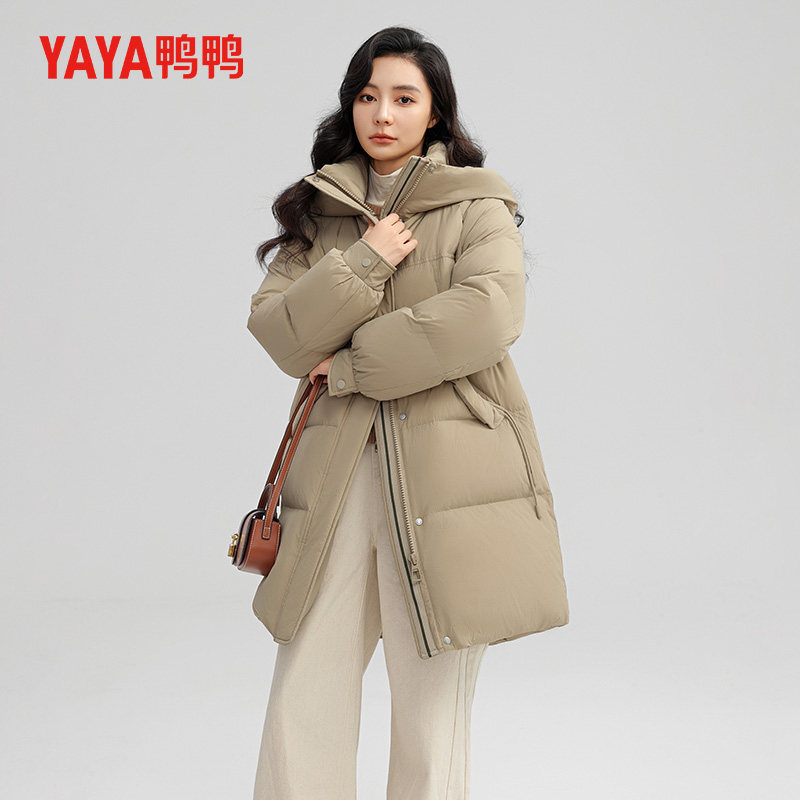 鸭鸭潮流羽绒服女中长款连帽加厚保暖外套2026年新款冬季休闲上衣
