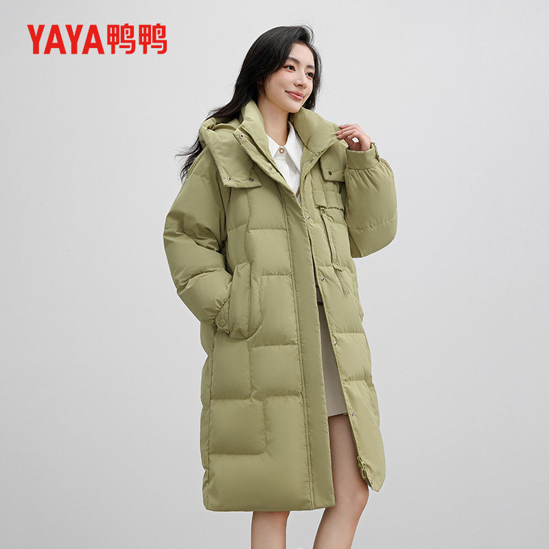 鸭鸭潮流羽绒服女中长款连帽加厚保暖舒适外套修身显瘦冬季上衣