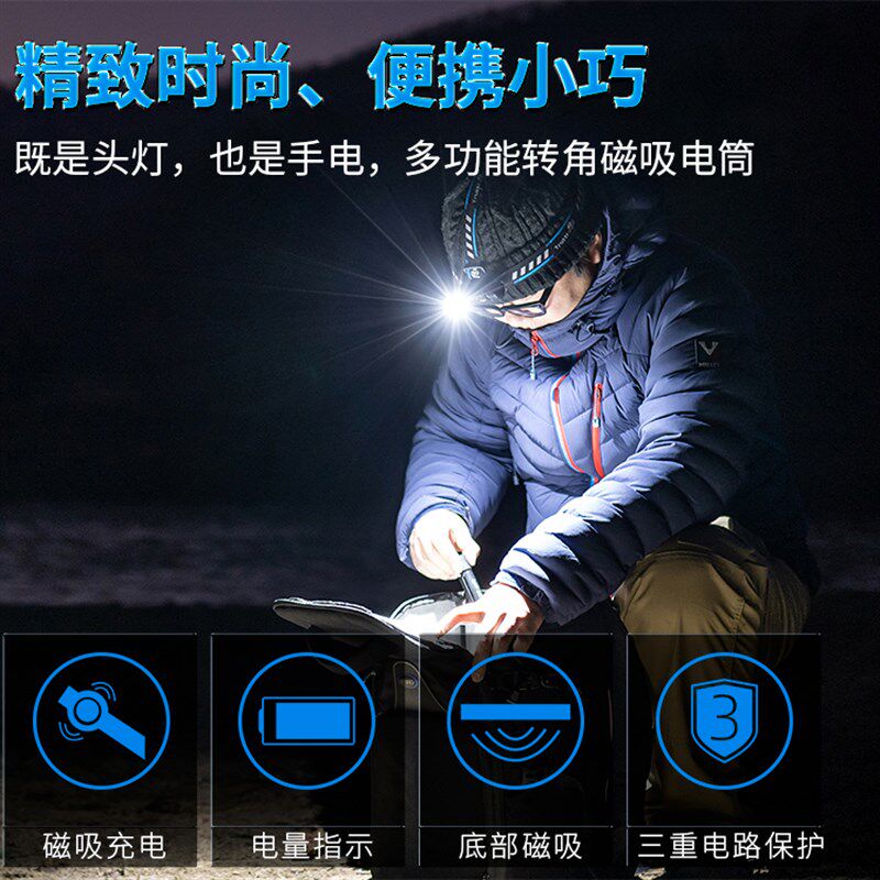 户外爆闪超亮强光灯夜钓头灯充电头戴式手电筒钓鱼专用超长续航