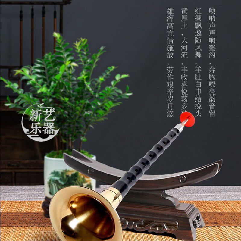 新艺黑檀木唢呐初学者专业演奏乐器全套入门哨片配件锁呐D调降B调