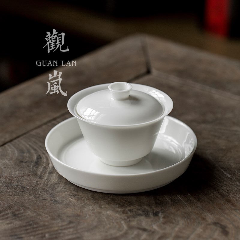观岚德化白瓷壶承茶承干泡盘圆形陶瓷茶具茶托玉瓷壶承茶点盘果盘