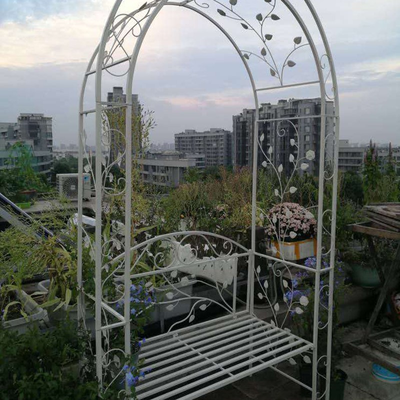 户外铁艺拱门花架带座椅庭院阳台蔷薇月季葡萄牵引拱形爬藤架支架