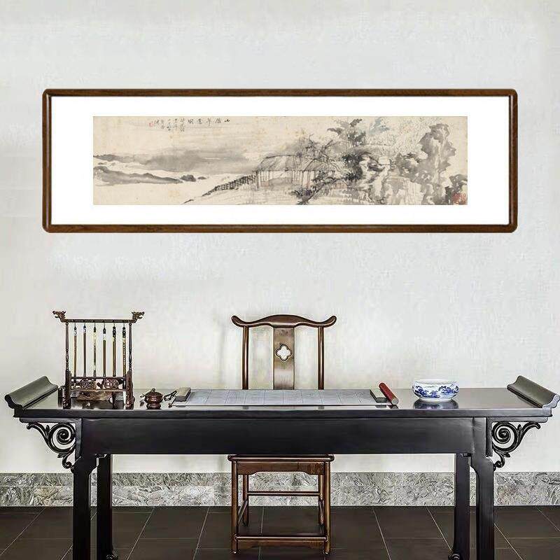 国画山水画带框中式客厅水墨装饰画虚谷山阴草堂图茶室宣纸仿古画