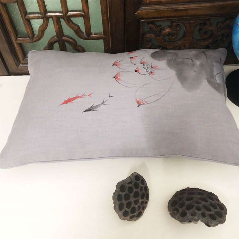 中式抱枕靠垫手绘古风靠枕圈椅靠背垫禅意客厅沙发枕灰色套子定制