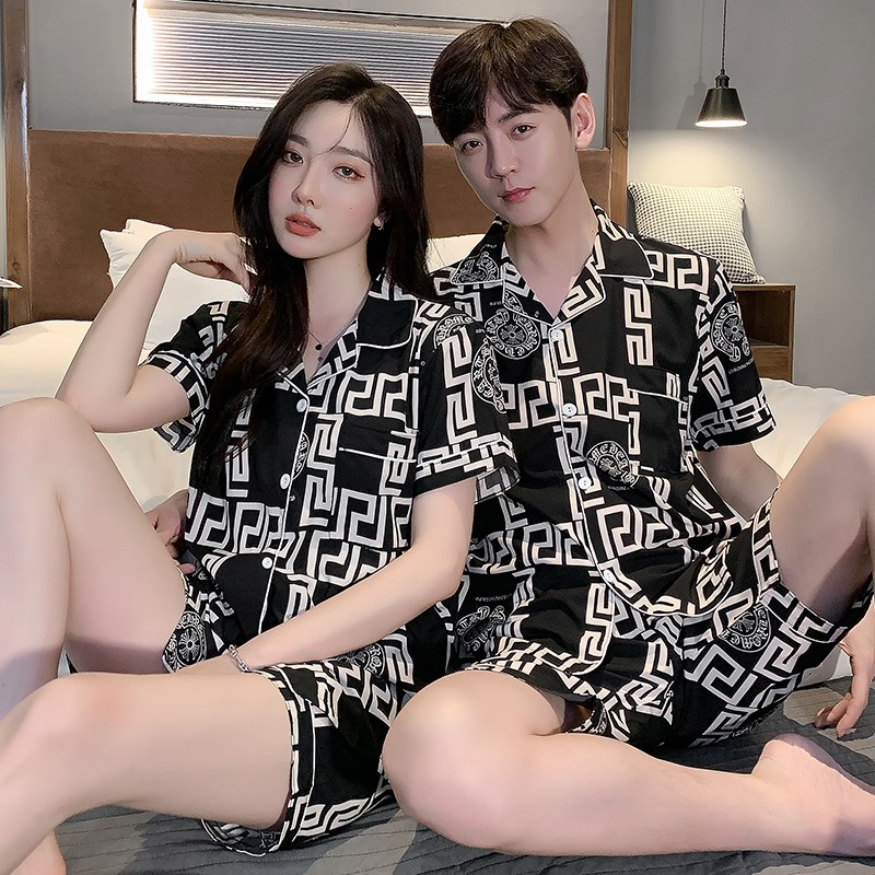 情侣夏季睡衣女冰丝短袖短裤薄款睡衣/家居服套装