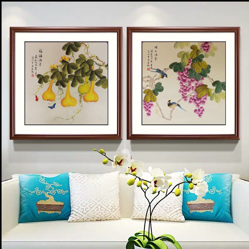 四尺斗方工笔花鸟国画 画凌雪手绘客厅饭厅卧室玄关走廊电视背景