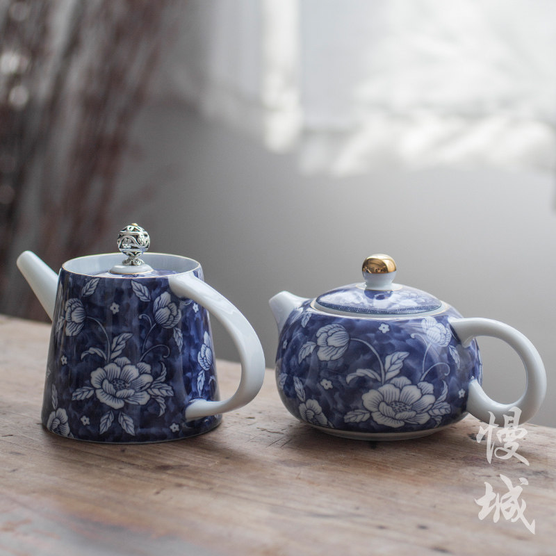 青花瓷茶壶陶瓷功夫茶具西施壶复古小水壶过滤泡茶器手持壶
