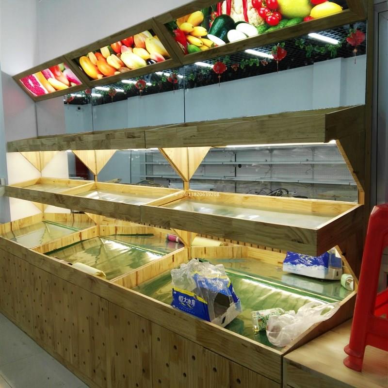 水果货架木质超市水果堆头货架糖果干果单层实木平台中岛展示柜