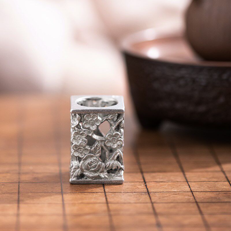 手工纯锡梅花盖置高端紫砂壶盖托架茶具家用盖碗盖子配件茶道摆件