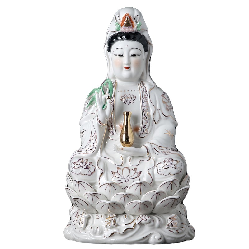 陶瓷南海观音佛像家用观世音菩萨玉瓷浮雕有求必应精品摆件
