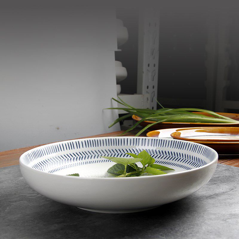 北欧风简约餐具 陶瓷碗家用焗饭碗汤碗 收汁菜盘沙拉碗9寸浅汤盘