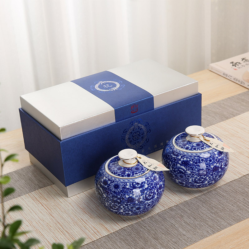 陶瓷茶叶罐礼盒包装绿茶碧螺春西湖龙井双罐礼盒装送礼茶叶盒空盒