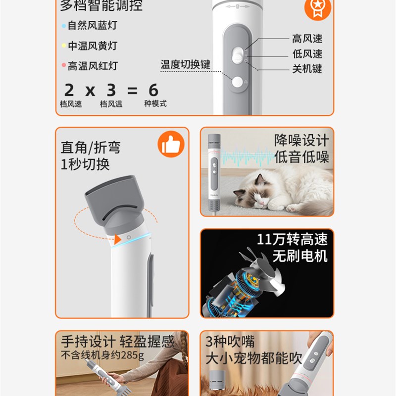 宠物吹水机10分棒高速吹干猫咪烘干手持吹风低音狗狗沐浴金毛洗澡