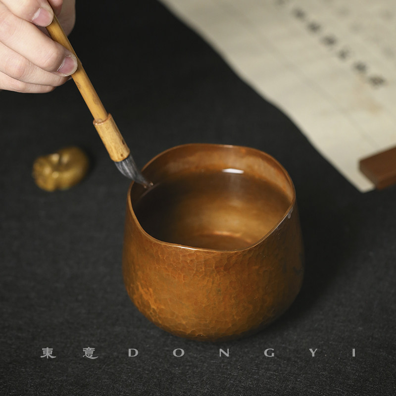 东意文房 紫铜大号笔洗手工捶打纹毛笔笔洗缸纯铜建水茶洗水盂