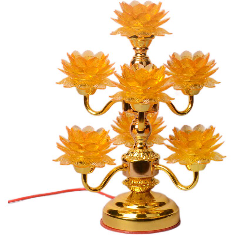 七品九品家用寺庙led七彩变色莲花灯多功能长明灯粉色红色荷花灯