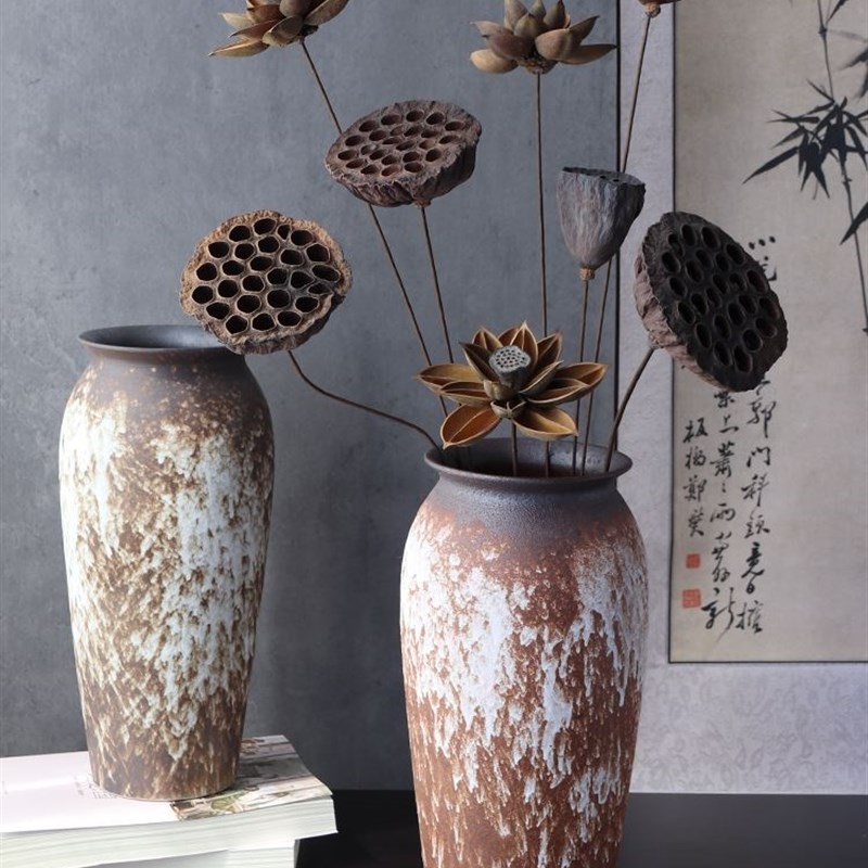 高级干花花束摆件客厅摆设瓶子花瓶陶瓷装饰插花天然莲蓬卧室桌面