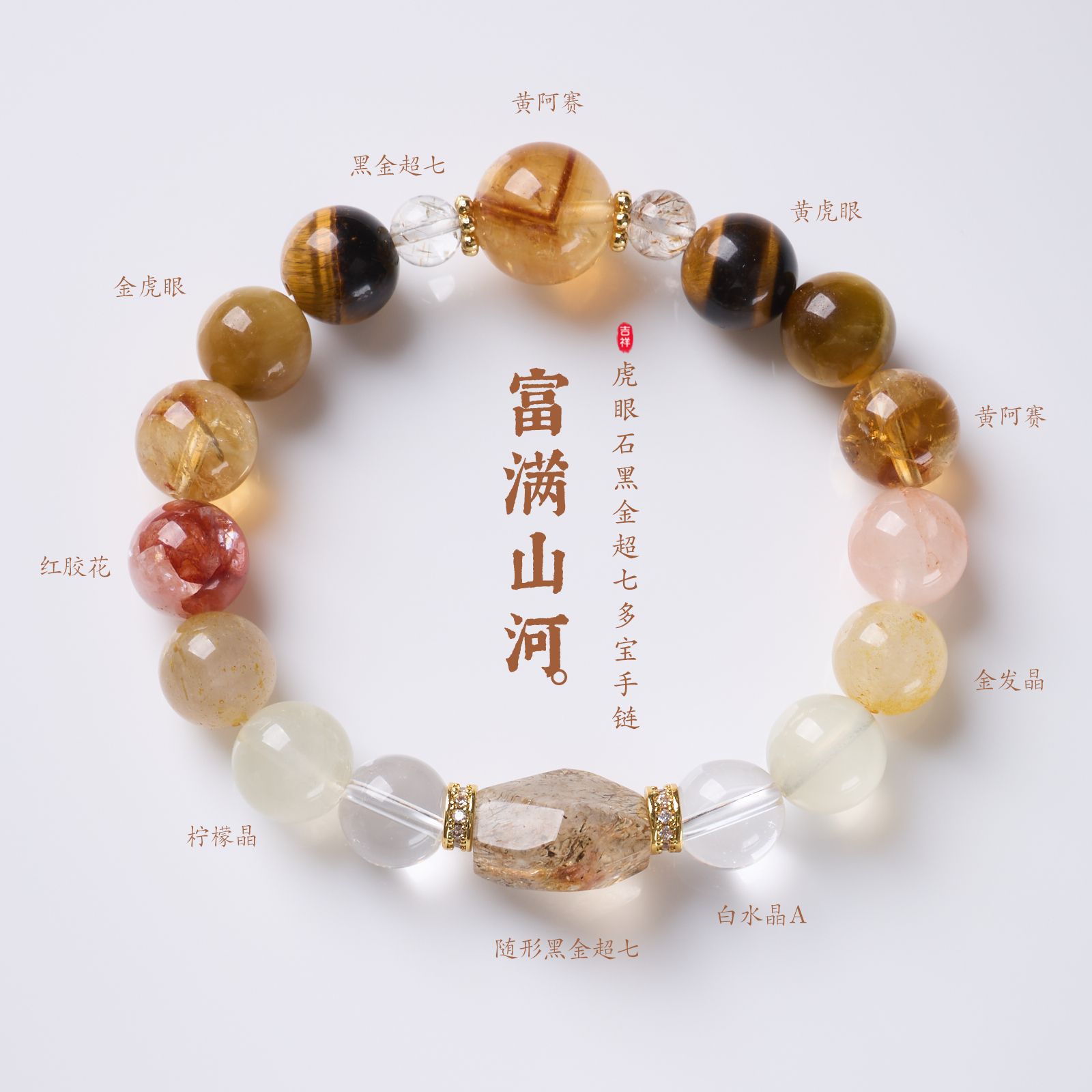 富满山河天然虎眼石七切面女手链