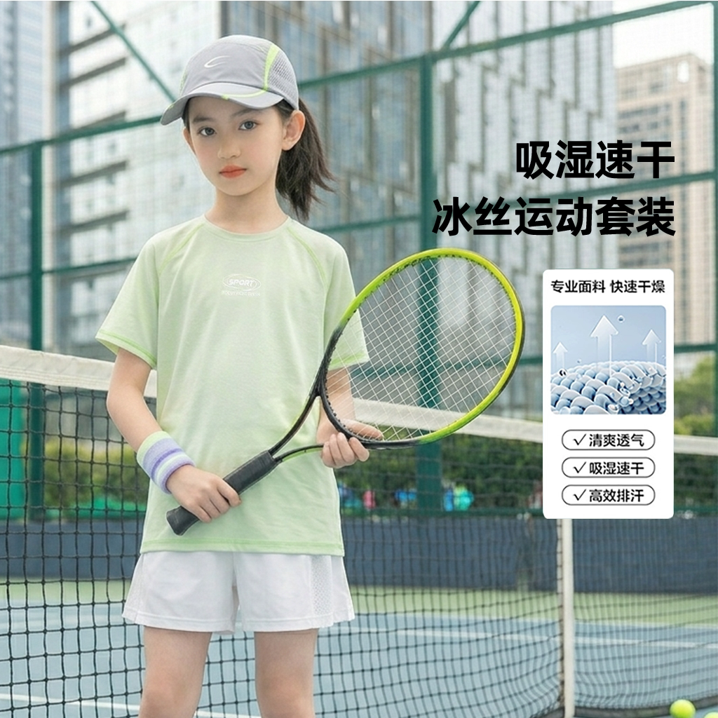 moodytiger女童速干套装夏季短袖2026新款儿童户外跑步训练服透气