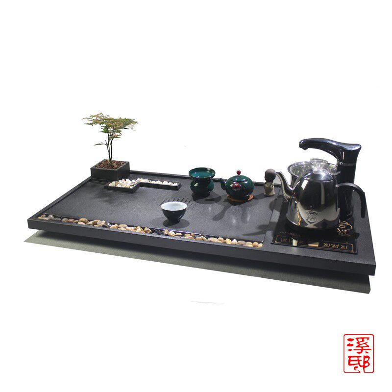 家用天然乌金石茶盘整块简约功夫茶台套装全自动创意电磁炉一体