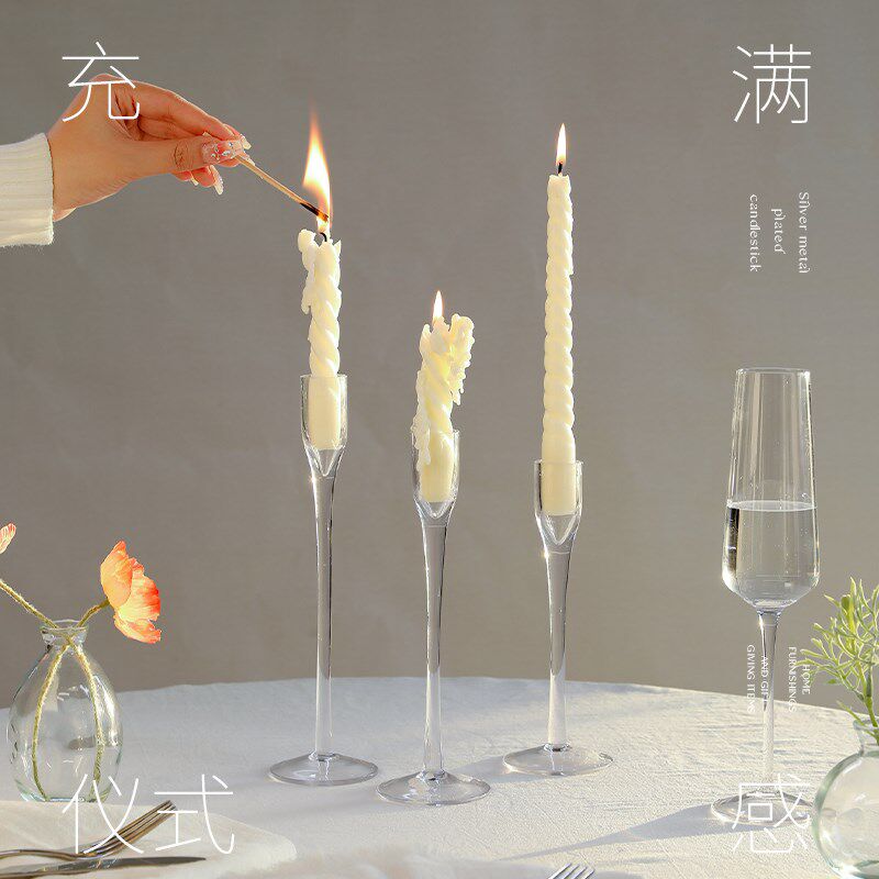 法式复古高脚水晶玻璃烛台高级感香薰蜡烛台底座烛光晚餐装饰摆件