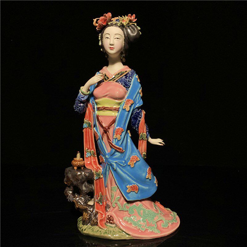 石湾陶瓷四大美人摆件 纯手工复古仕女电视柜装饰赠送新居开张礼