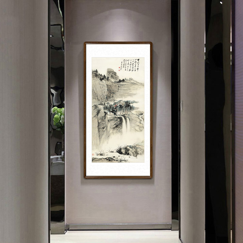 张大千山水国画新中式客厅墙壁装饰画办公室书房竖版挂画名人字画