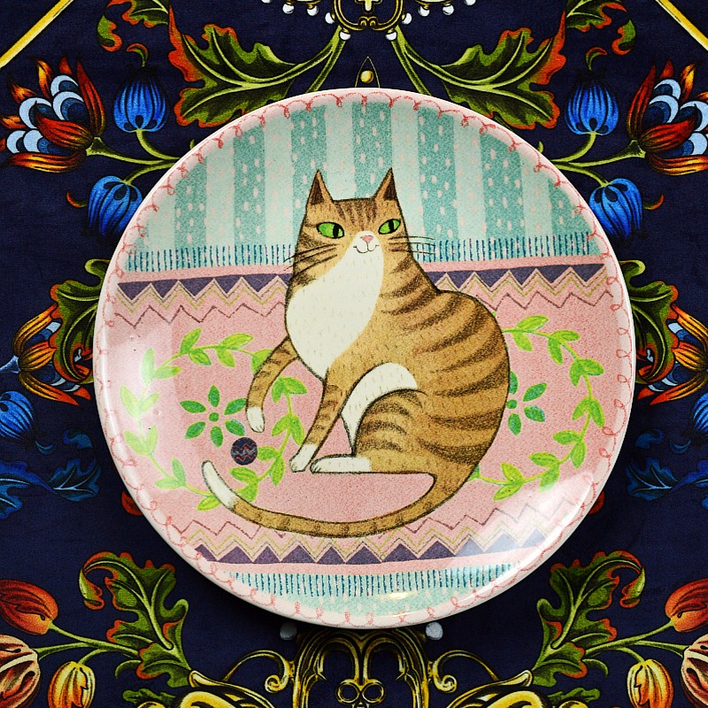 埃兰迪尔北欧复古风格釉下彩陶瓷餐具西餐盘顽皮猫早餐点心盘子