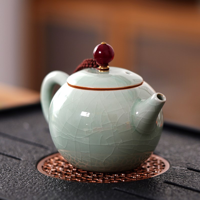 汝窑俪人组茶壶茶杯套装汝瓷轻奢开片可养家用泡茶功夫茶具礼盒装