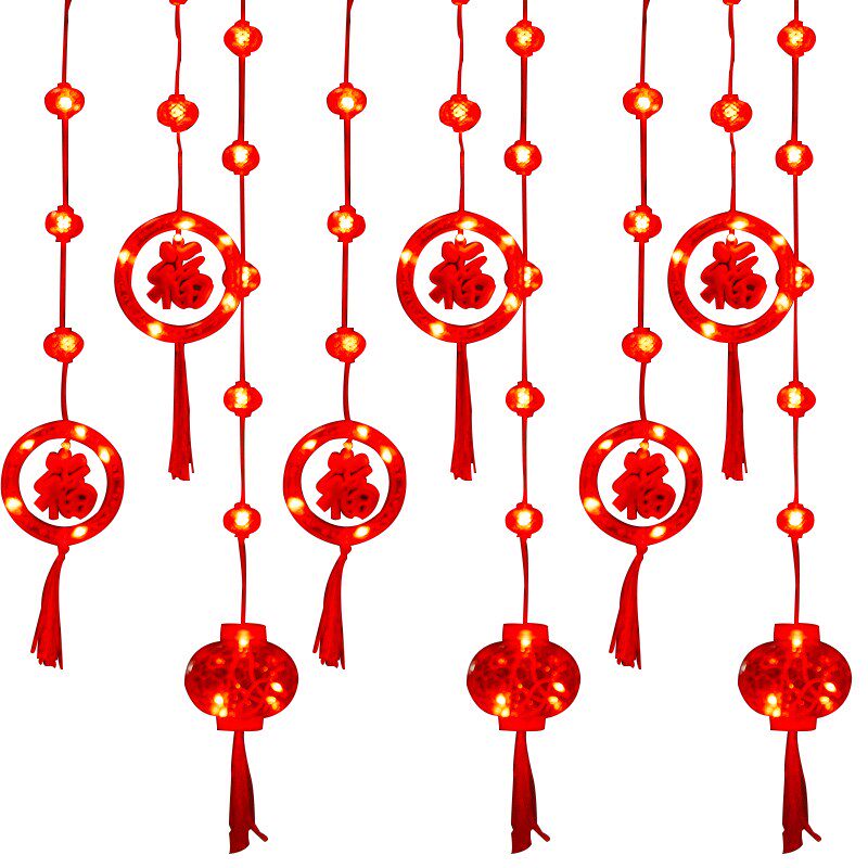 过新年装饰灯福字灯笼挂灯彩灯窗帘灯发光led气氛灯家用阳台布置