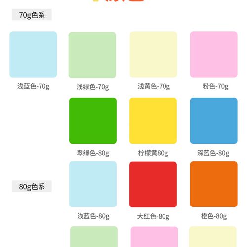 彩色A4 70克 80克 复印纸 办公A4纸 500张 粉红 蓝 绿  大红 橙色