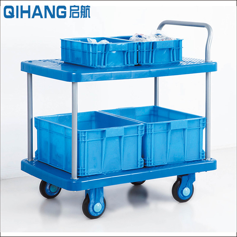 启航连和PLA150Y-T2载重150公斤双层静音手推车两层平板工具车