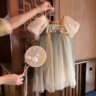 儿童汉服女童f夏季中国风连衣裙2024新款古装拼接仙女网纱公主裙