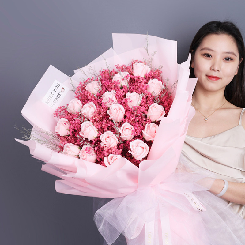 满天星花束玫瑰花香皂花520送女朋友老婆求婚订婚生日礼物情人节