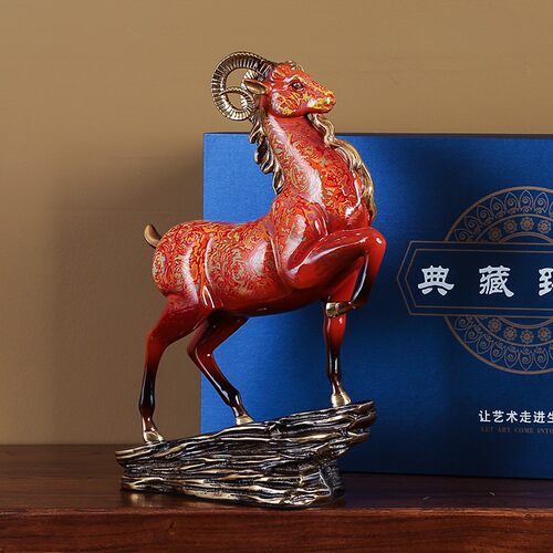 新中式轻奢领头羊吉祥黄铜摆件客厅样板房玄关博古架乔迁送礼装饰