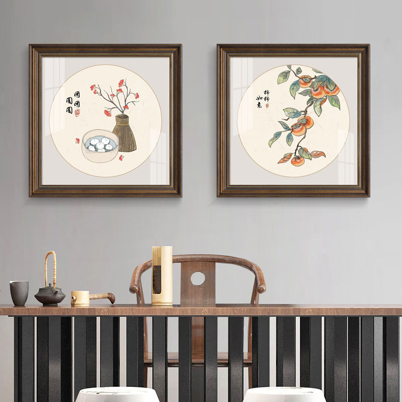 新中式餐厅装饰画中国风饭厅墙面挂画走廊玄关客厅背景墙壁画美式