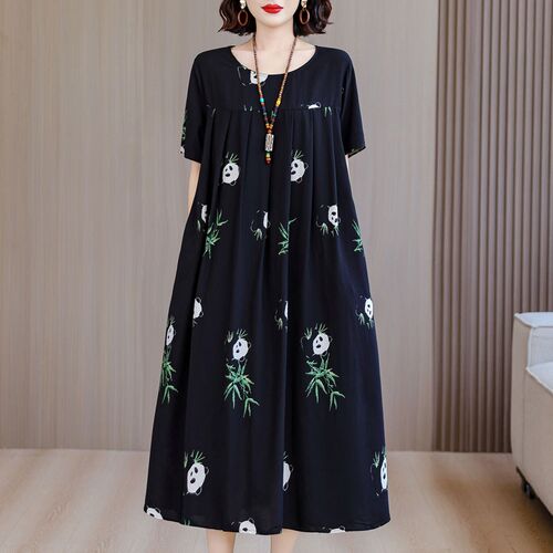 夏季女士棉绸睡裙女款2025新款夏加肥大码妈妈家居服连衣裙可外穿