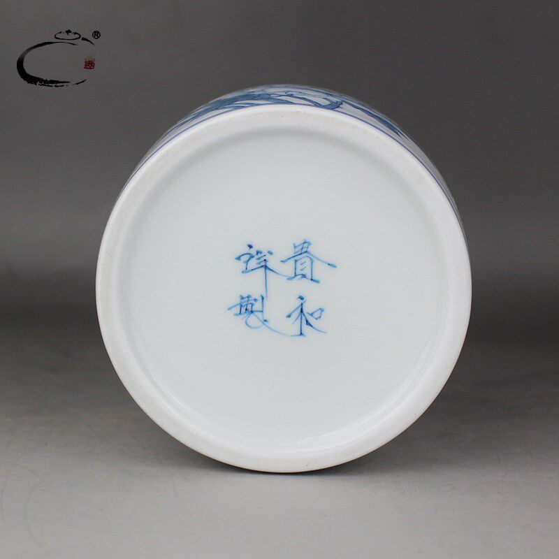 贵和祥活动款手绘青花富贵芙蓉大瓷罐带盖储茶罐茶叶罐醒罐子陶瓷