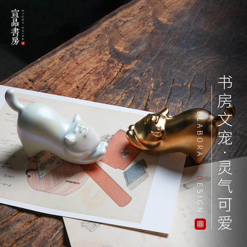 动物笔搁猫咪笔托可爱少女心国风禅意笔托多功能笔架 毛笔书法国