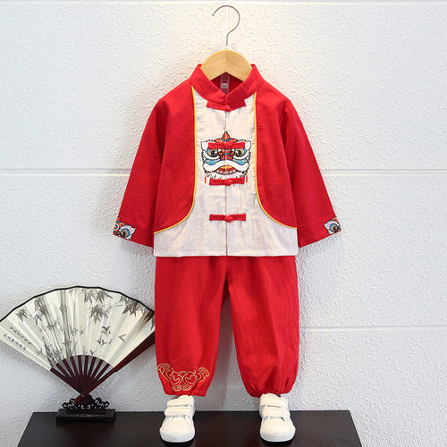 汉服男童秋装长袖薄款古装周岁宝宝礼服男孩中国风春秋演出服套装