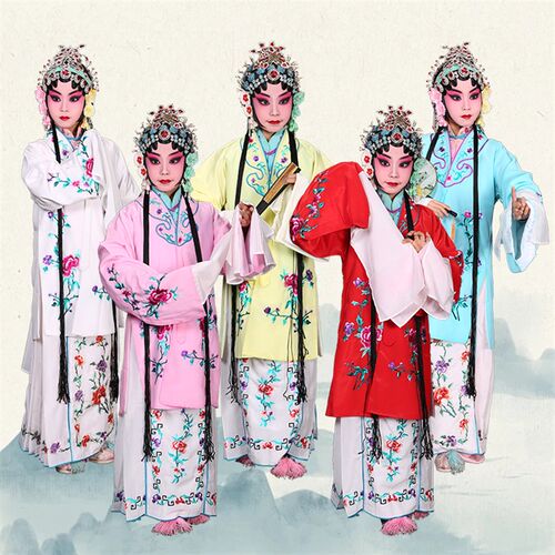 京剧戏曲古装舞蹈演出服装青衣花旦小孩水袖衣练功服儿童普女披